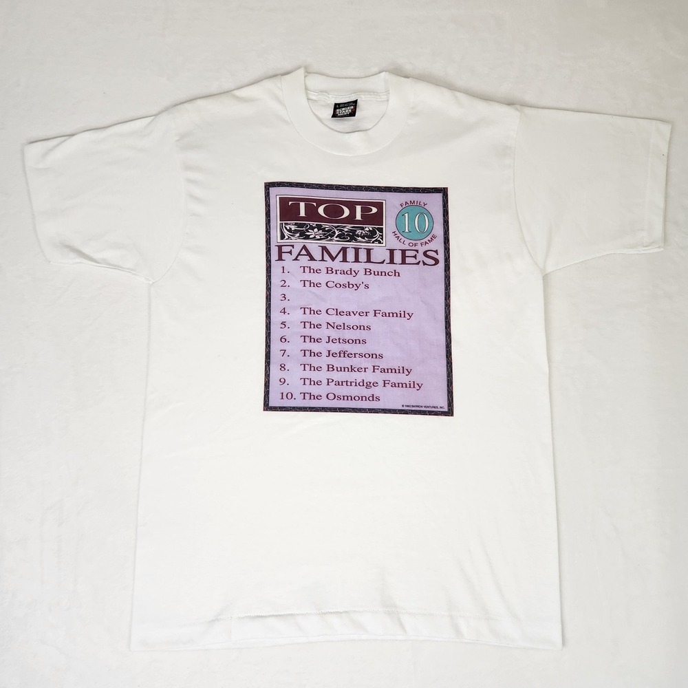 Vintage 1992 Screen Stars Best Top 10 Families TV T-Shirt White Large USA Made